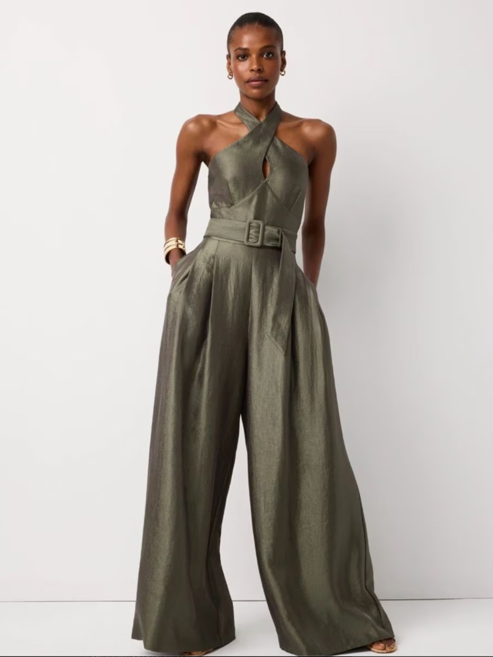 White House Black Market Belted Halter Wide Leg Jumpsuit – Vineyard